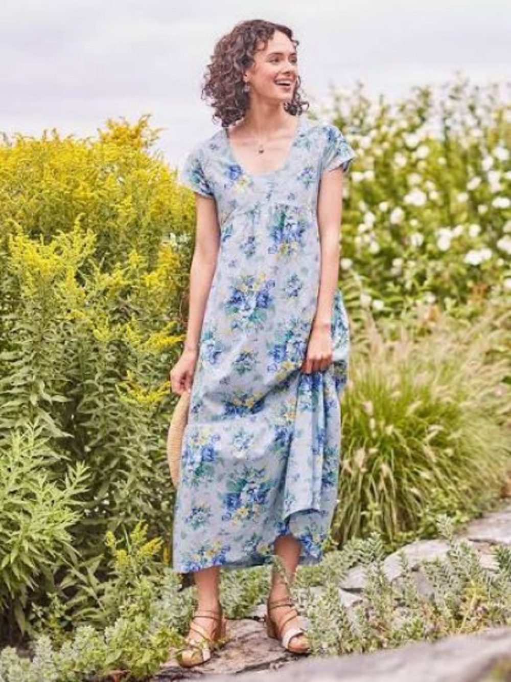 April Cornell Light Blue Floral Tiered Maxi Dress